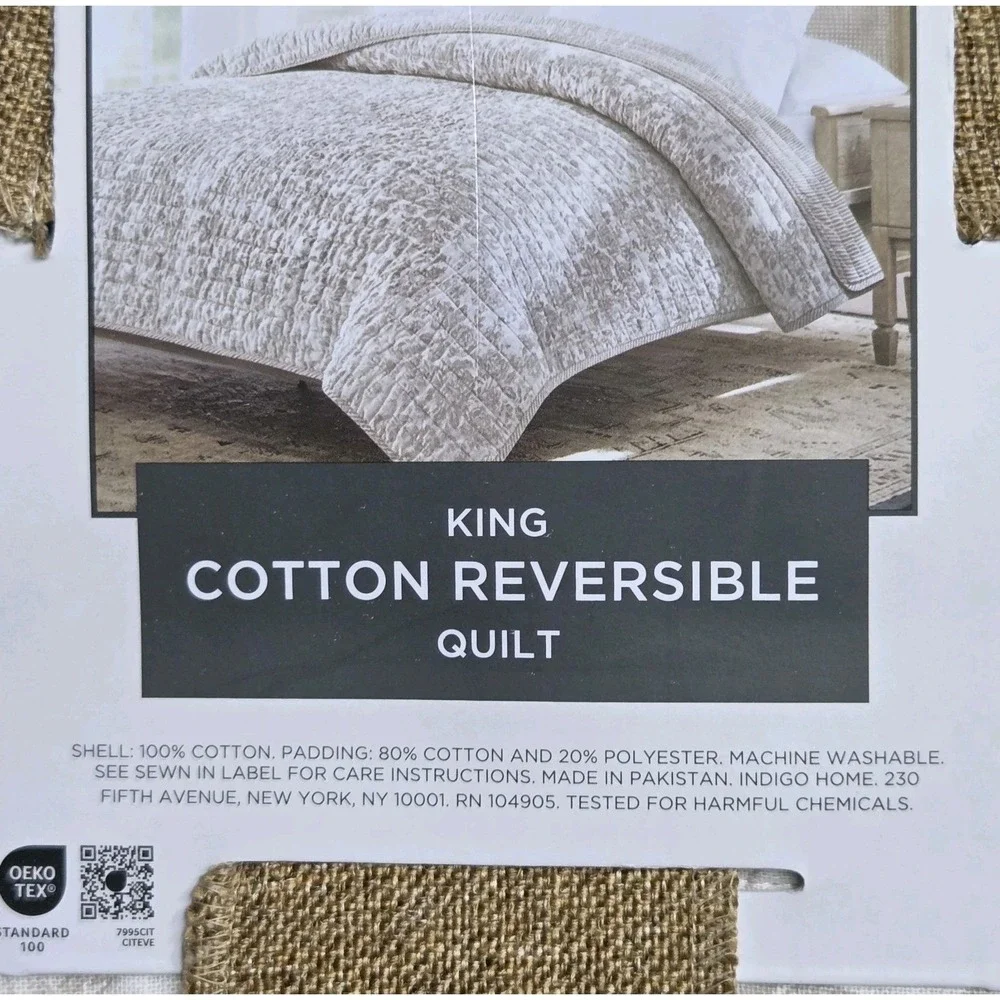 Rachel Ashwell Flax Cotton King Quilt Shabby Chic Reversible Sophia Toile Floral